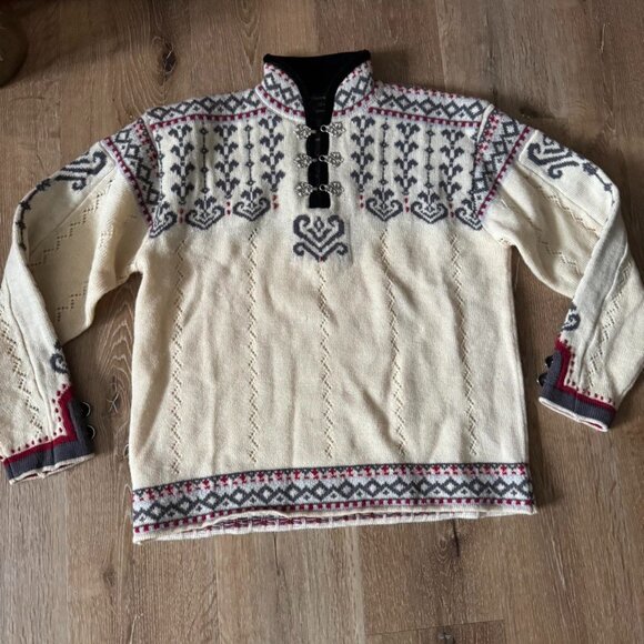 Vintage Apres Ski Scandi Girl Cream navy and red Norwegian Swedish sweater sz M - Picture 1 of 7